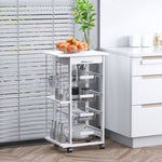Kitchen Island Trolley W/ 4 Baskets 2 Side Racks Drawer | White