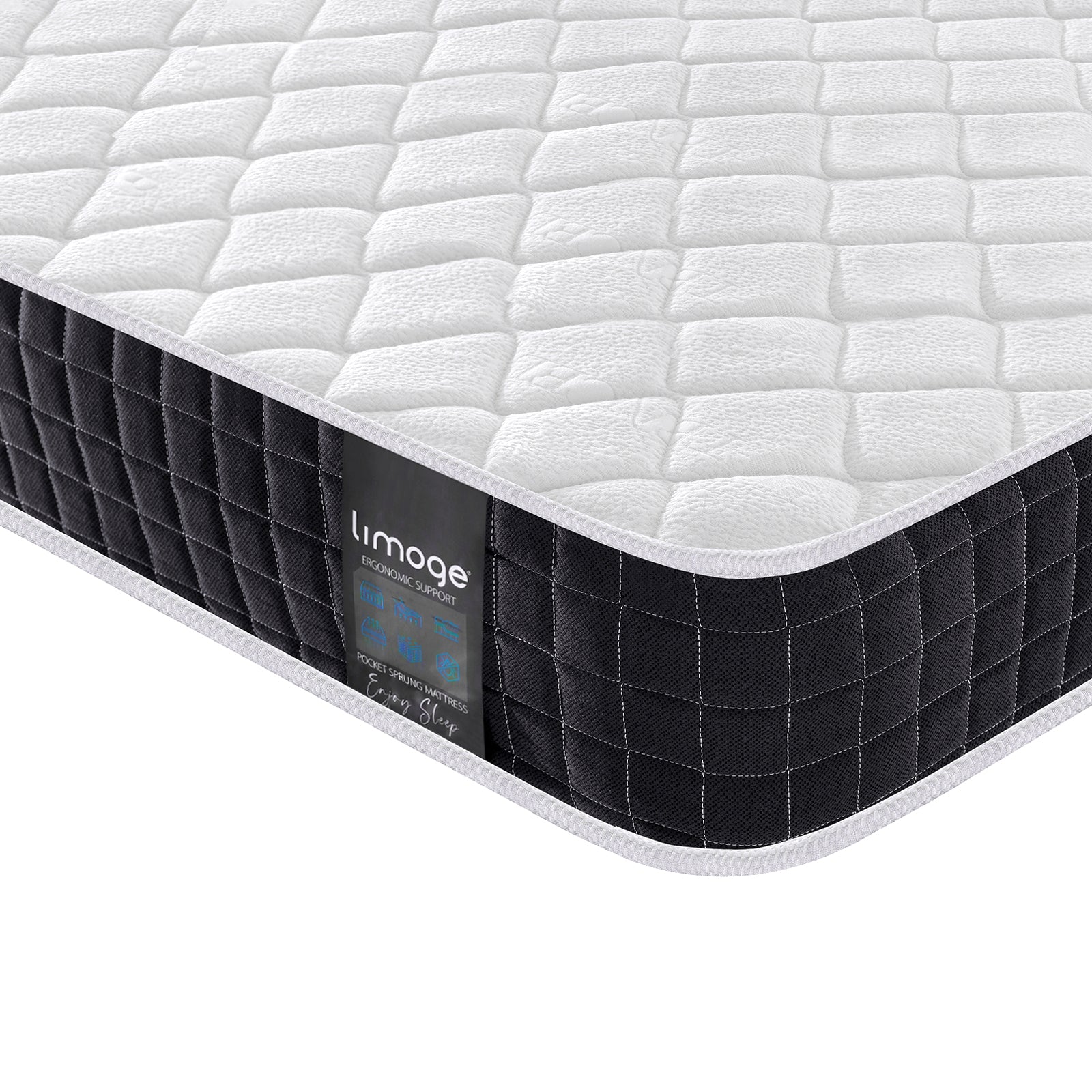 Cloud Medium Pillow Top Pocket Sprung Mattress | Single | White/Black
