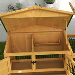 Wooden Rabbit Hutch With Run, Asphalt Roof, Pull-out Tray, Ramp | Yellow
