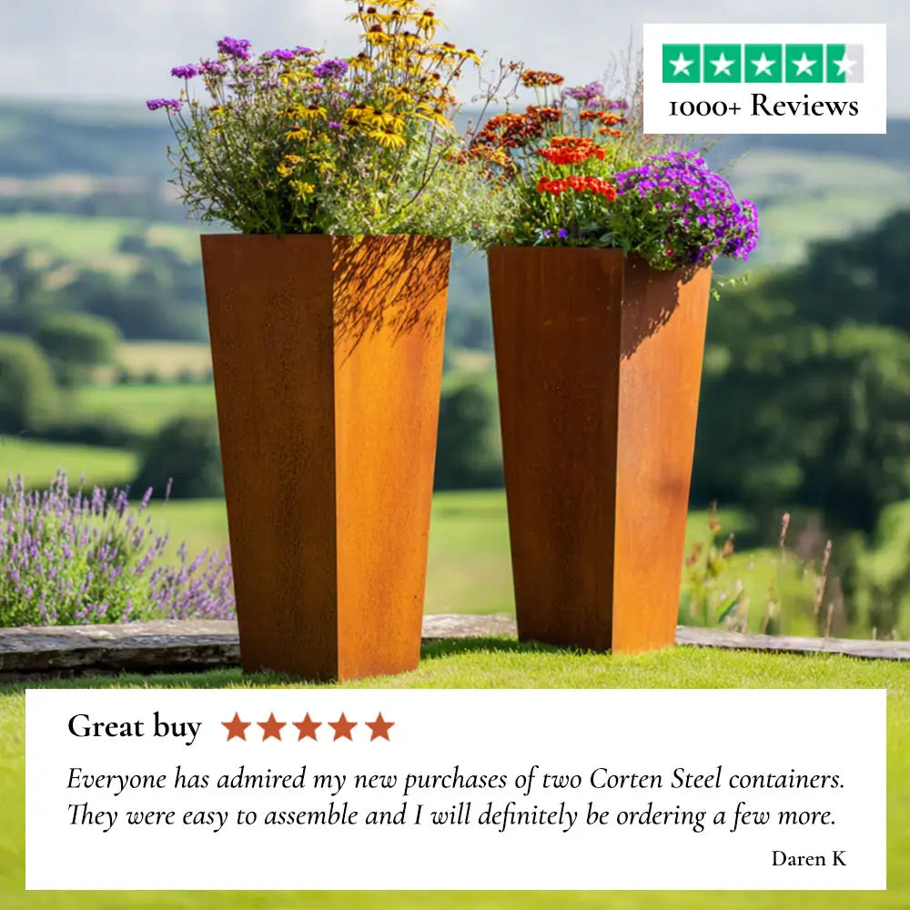 Corten Steel Tall Tapered Square Planter | 70cm | Brown