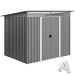 Garden Shed Outdoor Storage Tool Organiser W/ Double Sliding Door | Light Grey