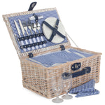 Gingham 2 Person Fitted Picnic Wicker Basket | Blue
