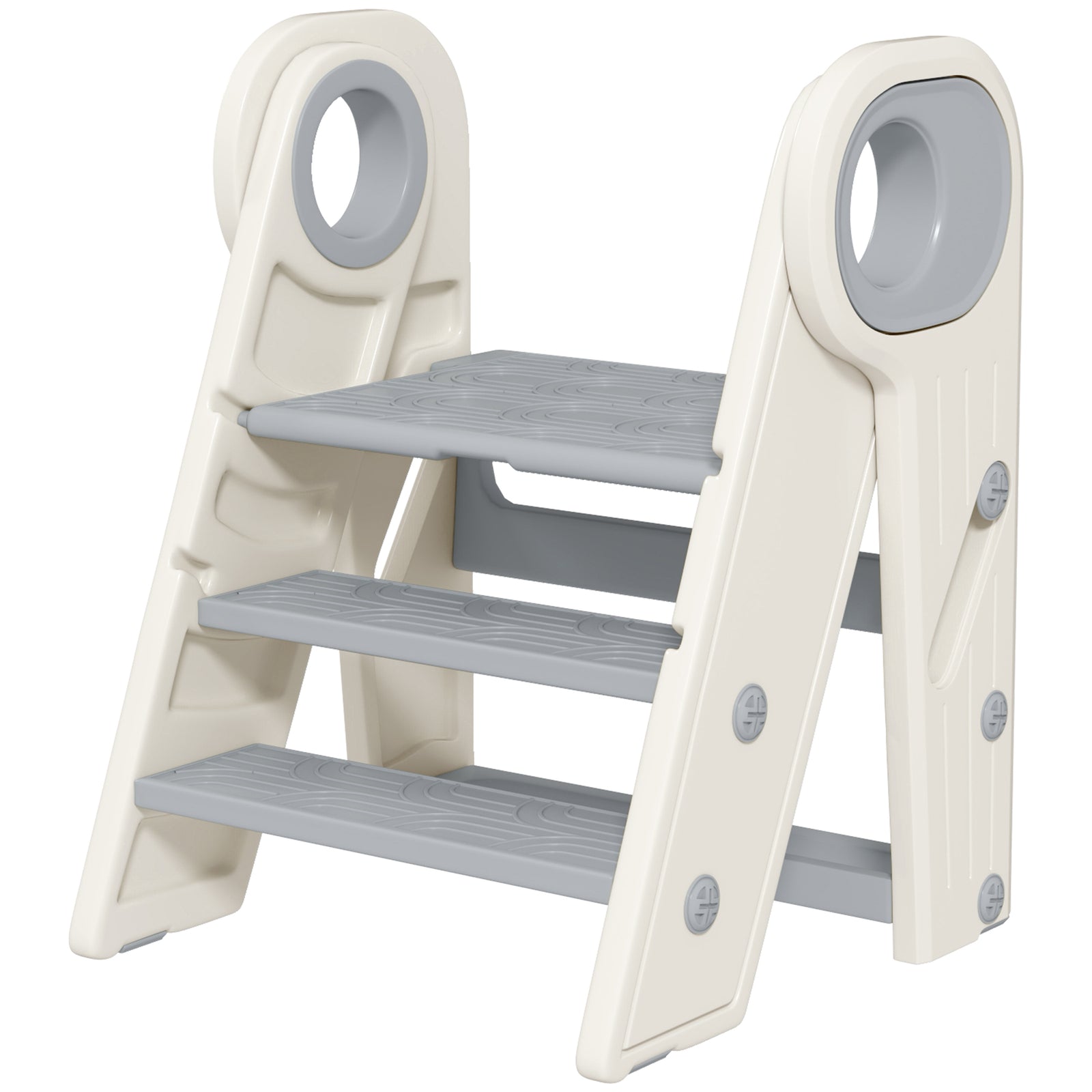 Toddler Tower, Foldable & Adjustable, With Handle, Non-slip, Grey