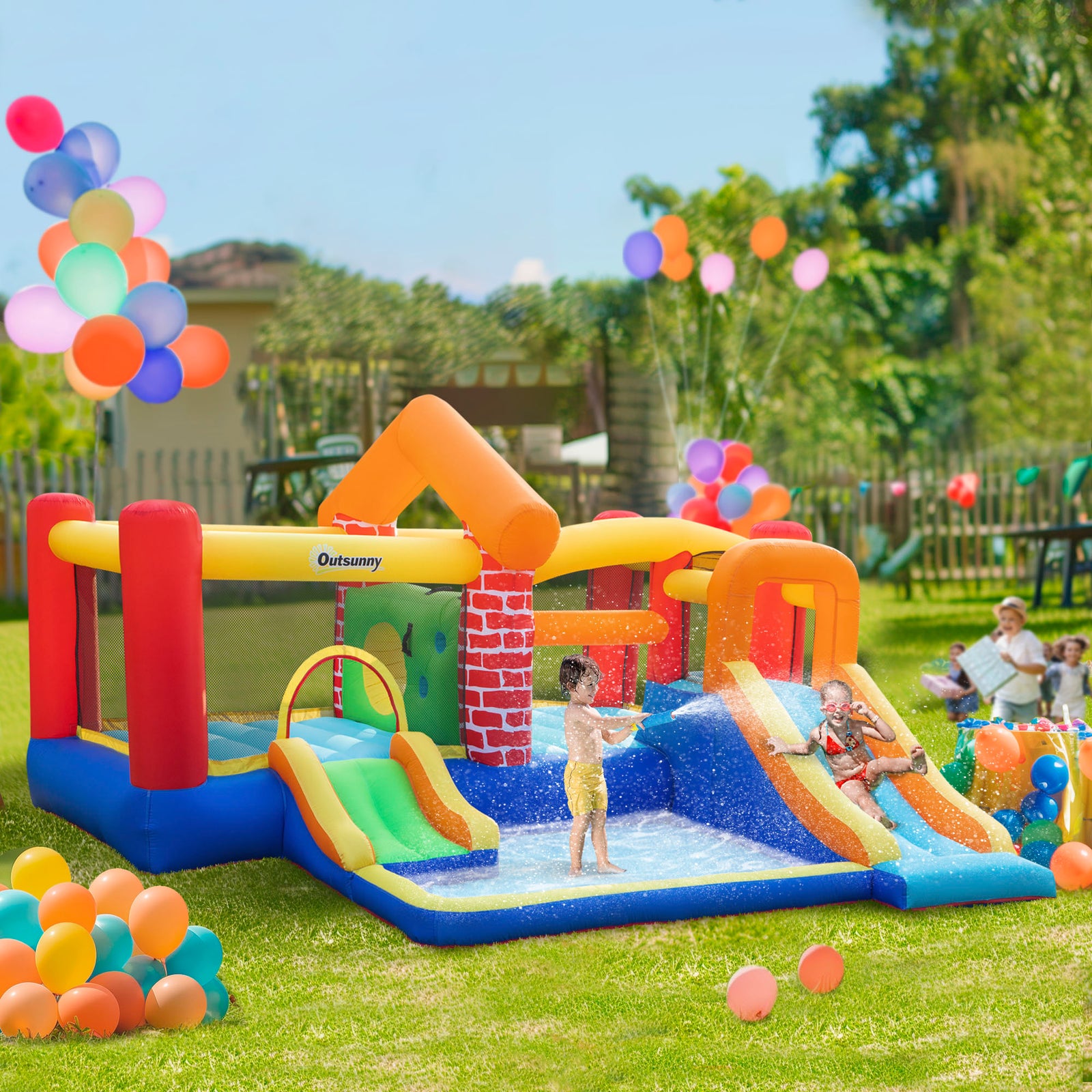 Kids Bouncy Castle With Double Slides Pool Trampoline With Blower