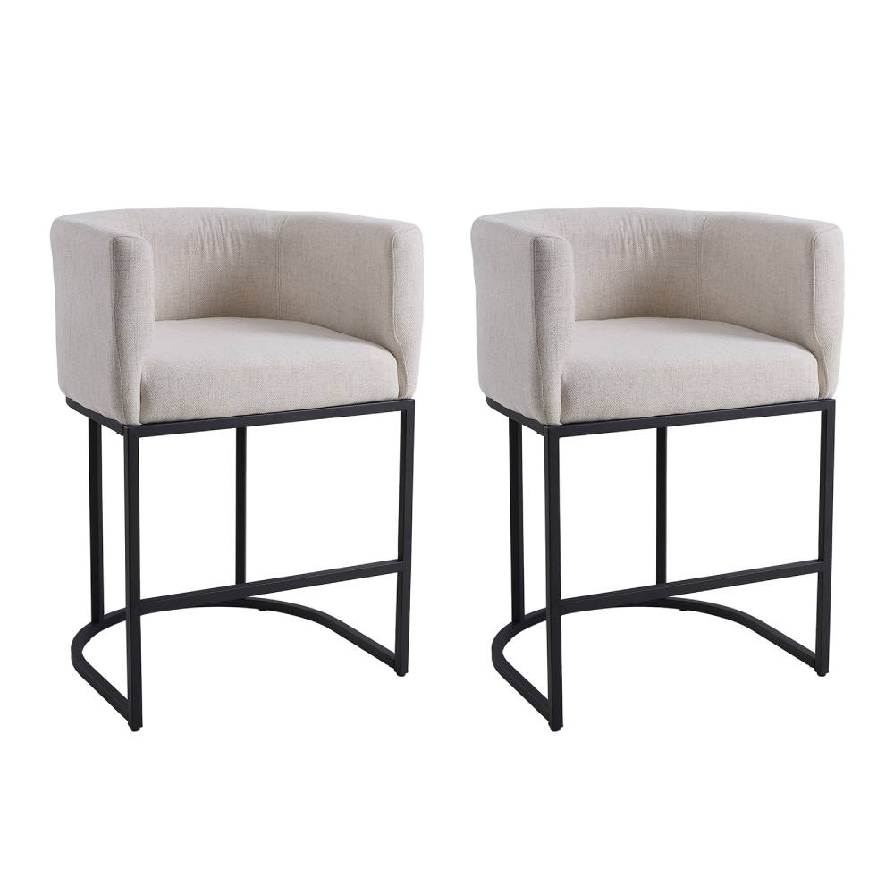 Set Of 2 Low Back Upholstered Bar Stools | Beige
