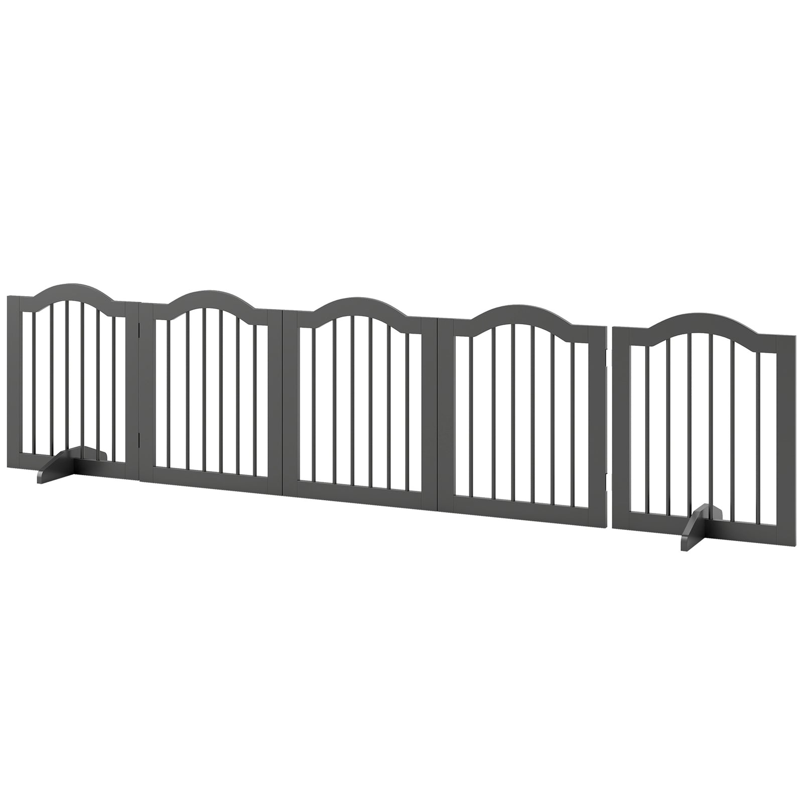 Dog Gate 5 Wood Panel Freestanding Pet Fence Folding Safety Barrier | Black