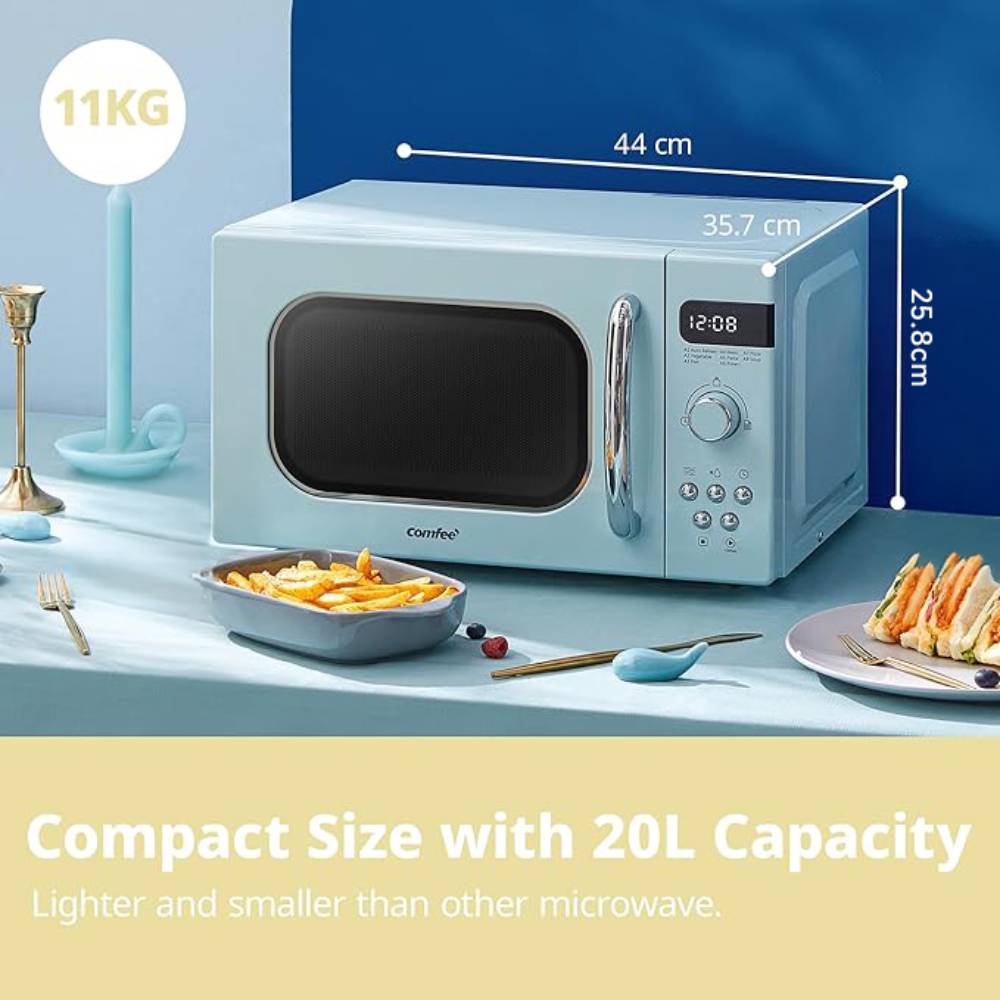 800w 20l Retro Microwave Oven With Led Display | Pastel Blue