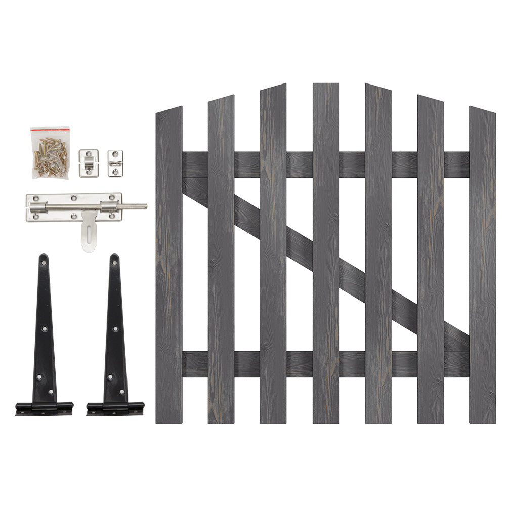 90x90cm Rustic Spruce Wooden Garden Gate With Arch & Stainless Bolt Lock | 90cm x 90cm | Grey
