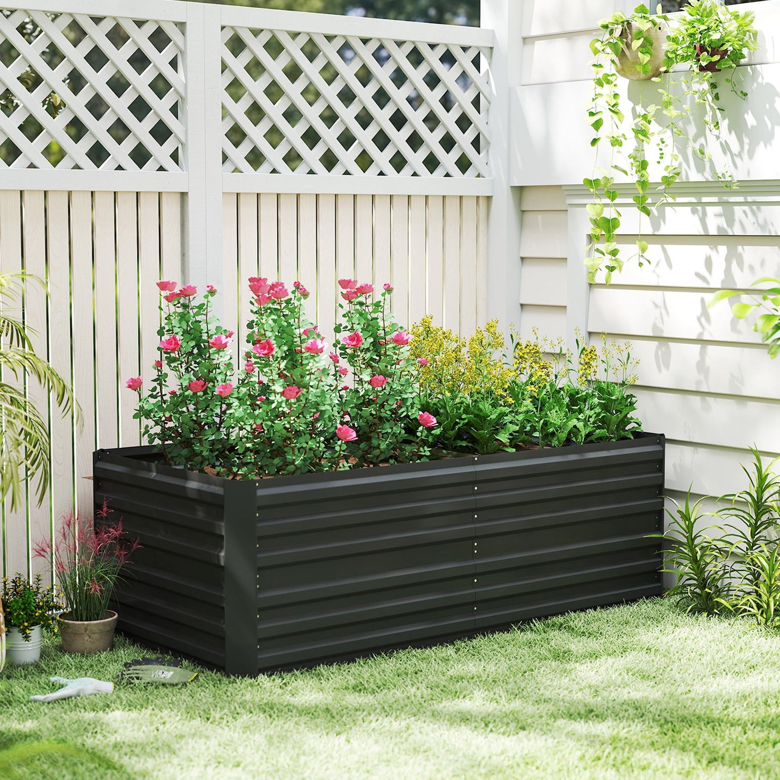 Galvanised Steel Outdoor Raised Bed W/ Reinforced Rods | Black