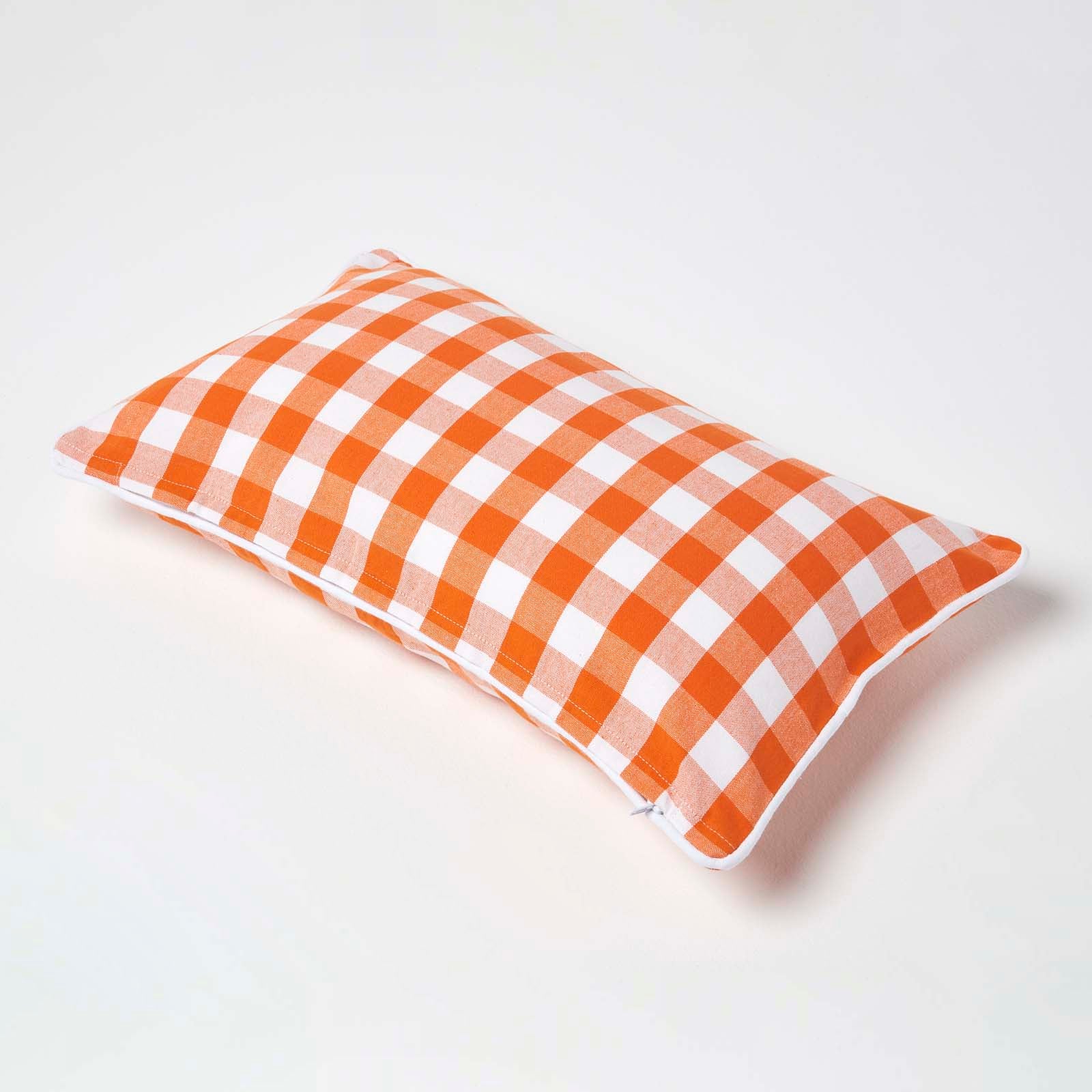 Block Check Cotton Gingham Cushion Cover | 30cm x 50cm | Orange