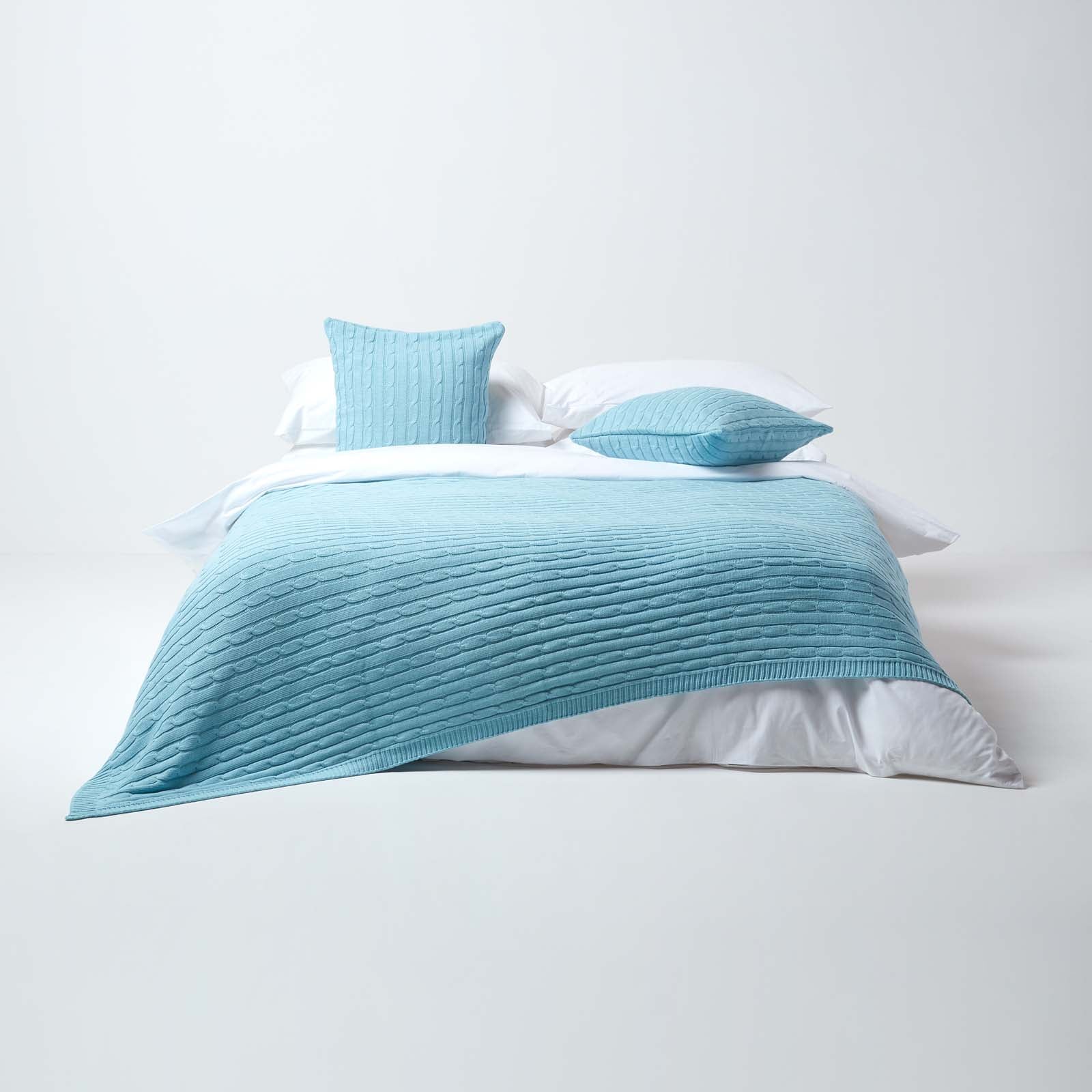 Combed Cotton Cable Knit Throw | 130cm x 170cm | Blue