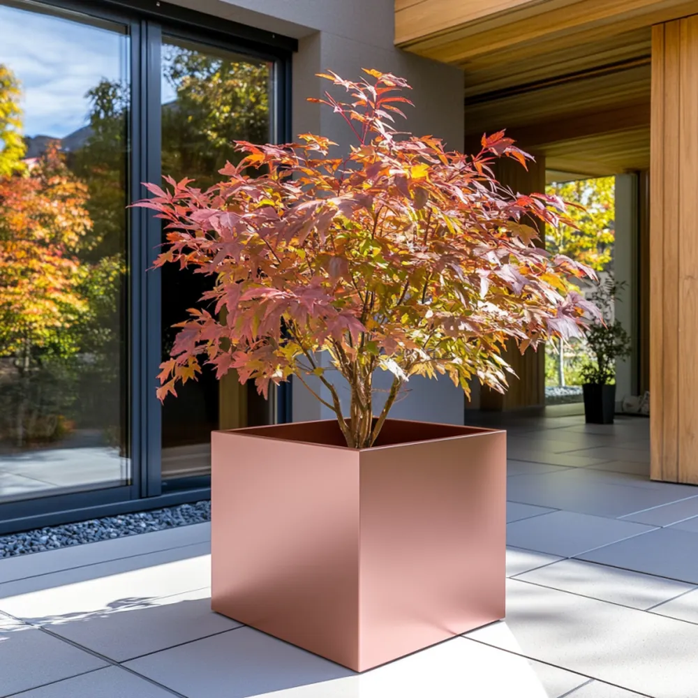 Zinc Galvanised Square Planter | 60cm x 60cm x 60cm | Rose Gold