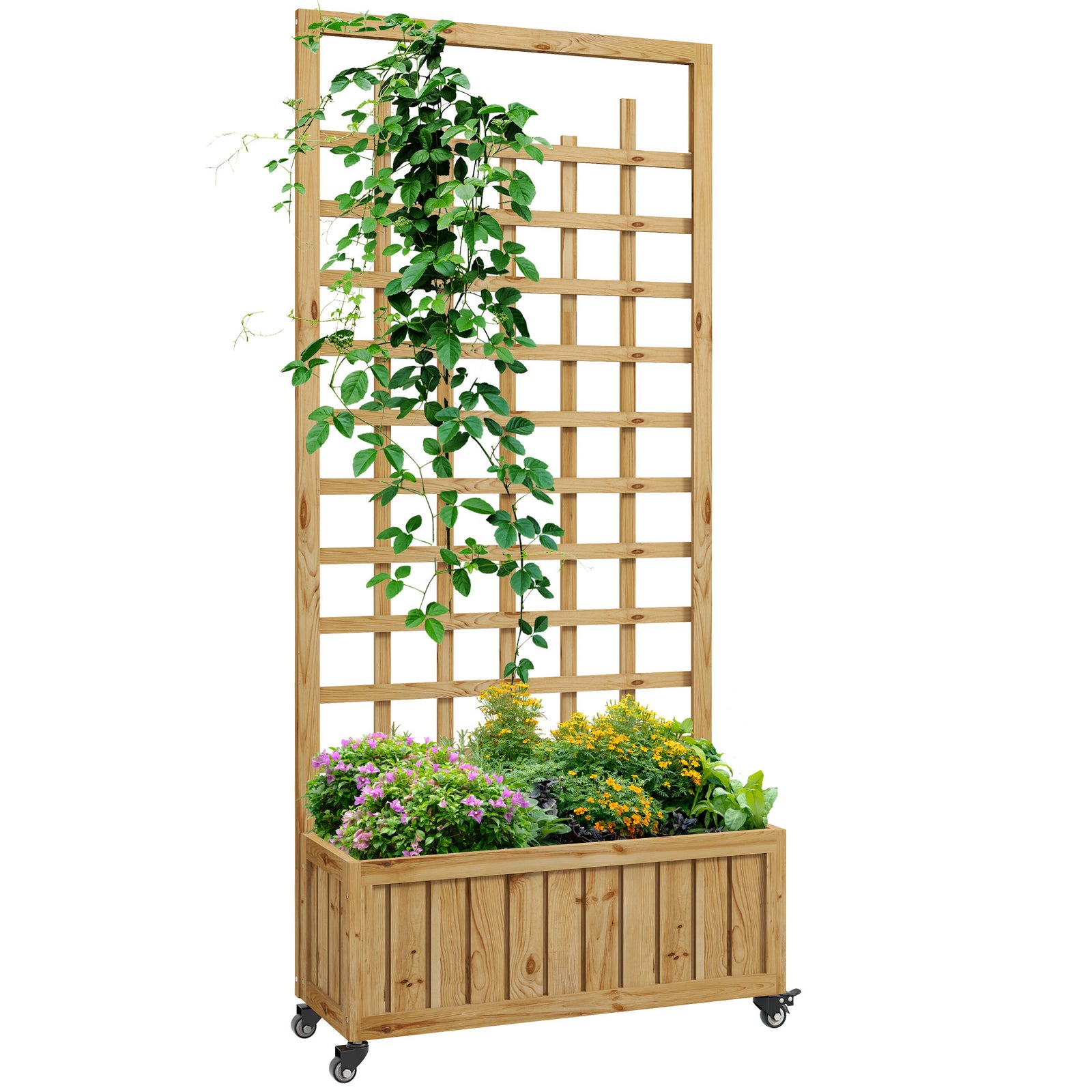 Wooden Trellis Planter With Wheels & Bed Liner