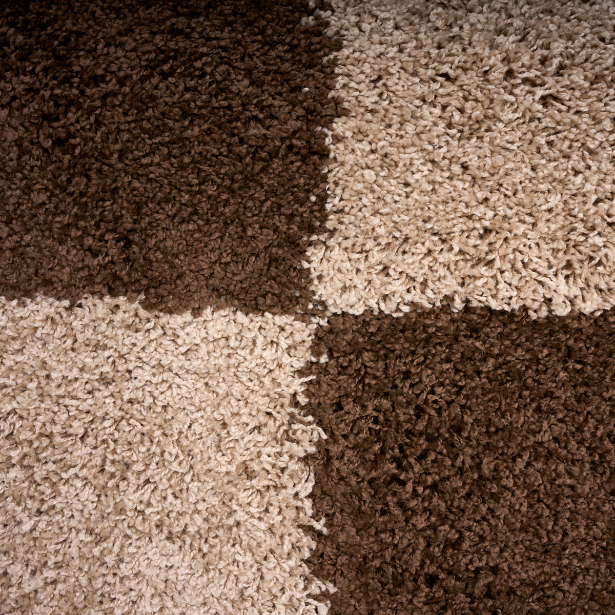 California Checked Shaggy Rug Deep Pile | 200cm x 290cm | Beige