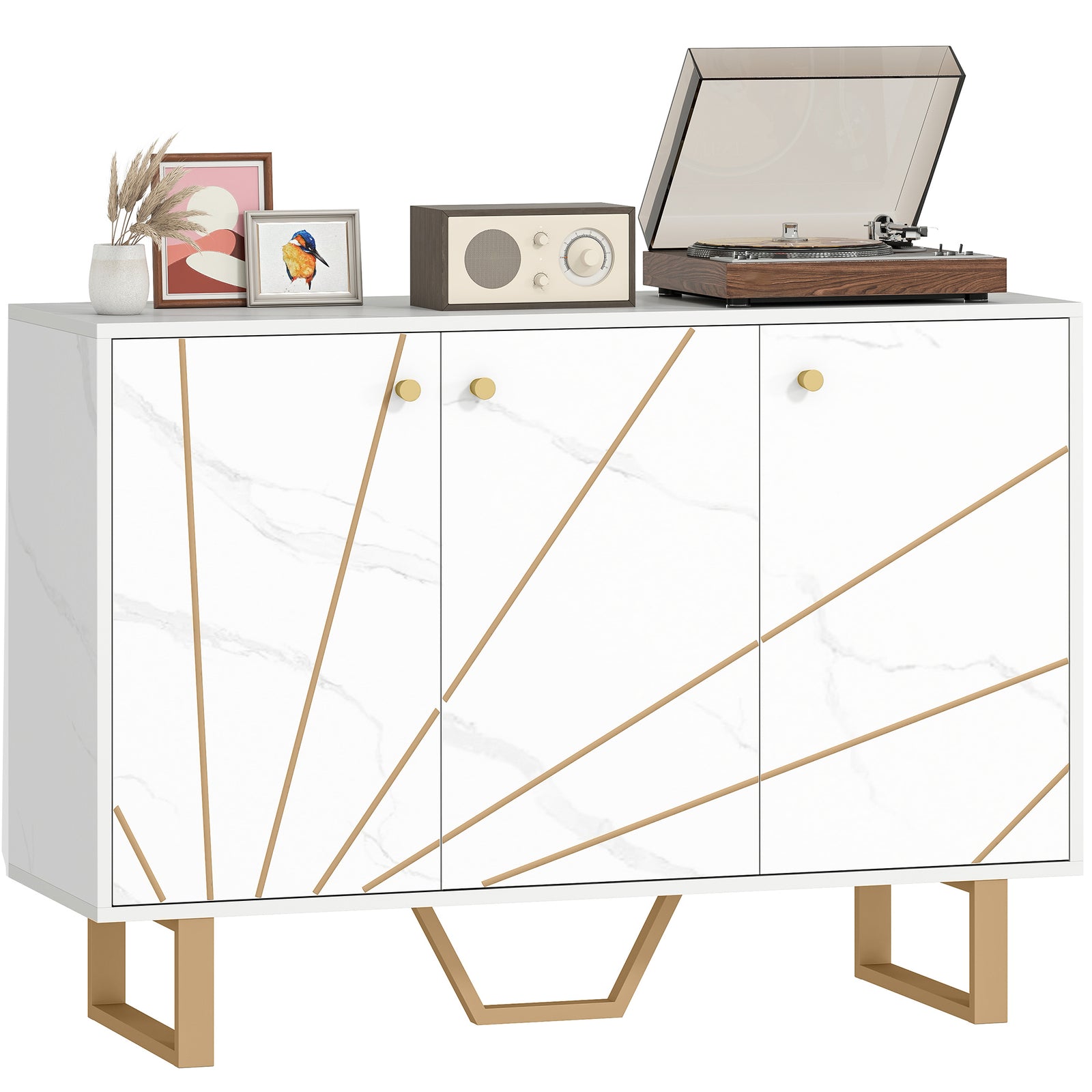 Sideboard Storage Cupboard With Metal Legs For Living Room | White