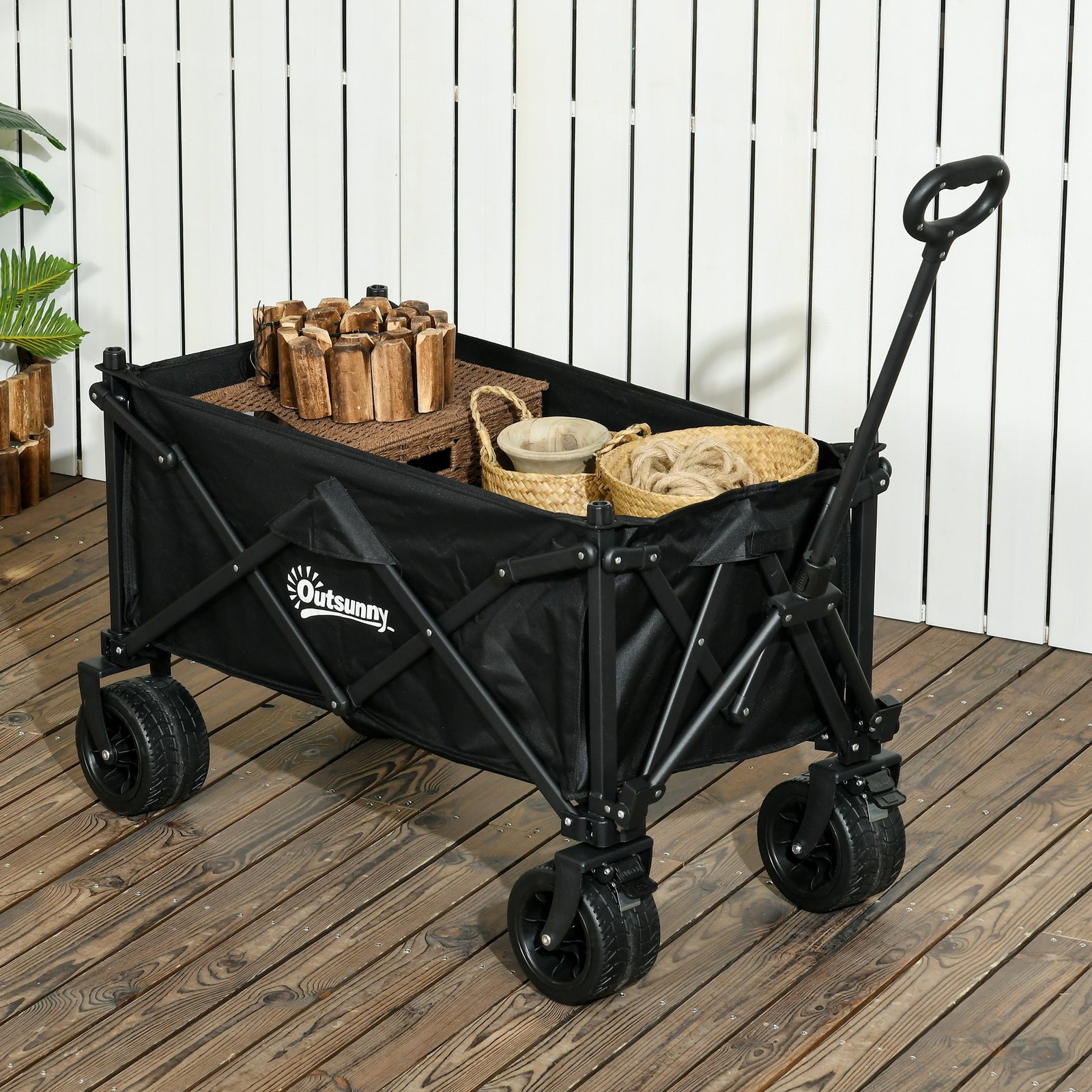 Foldable Garden Cart, Utility Wagon With Carry Bag | Black