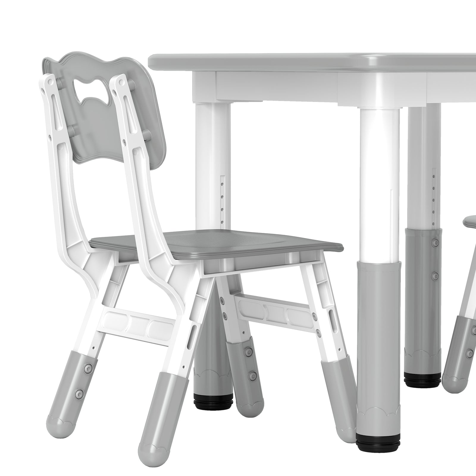 3 Pcs Height Adjustable Kids Table And Chair Set For Playroom | Grey