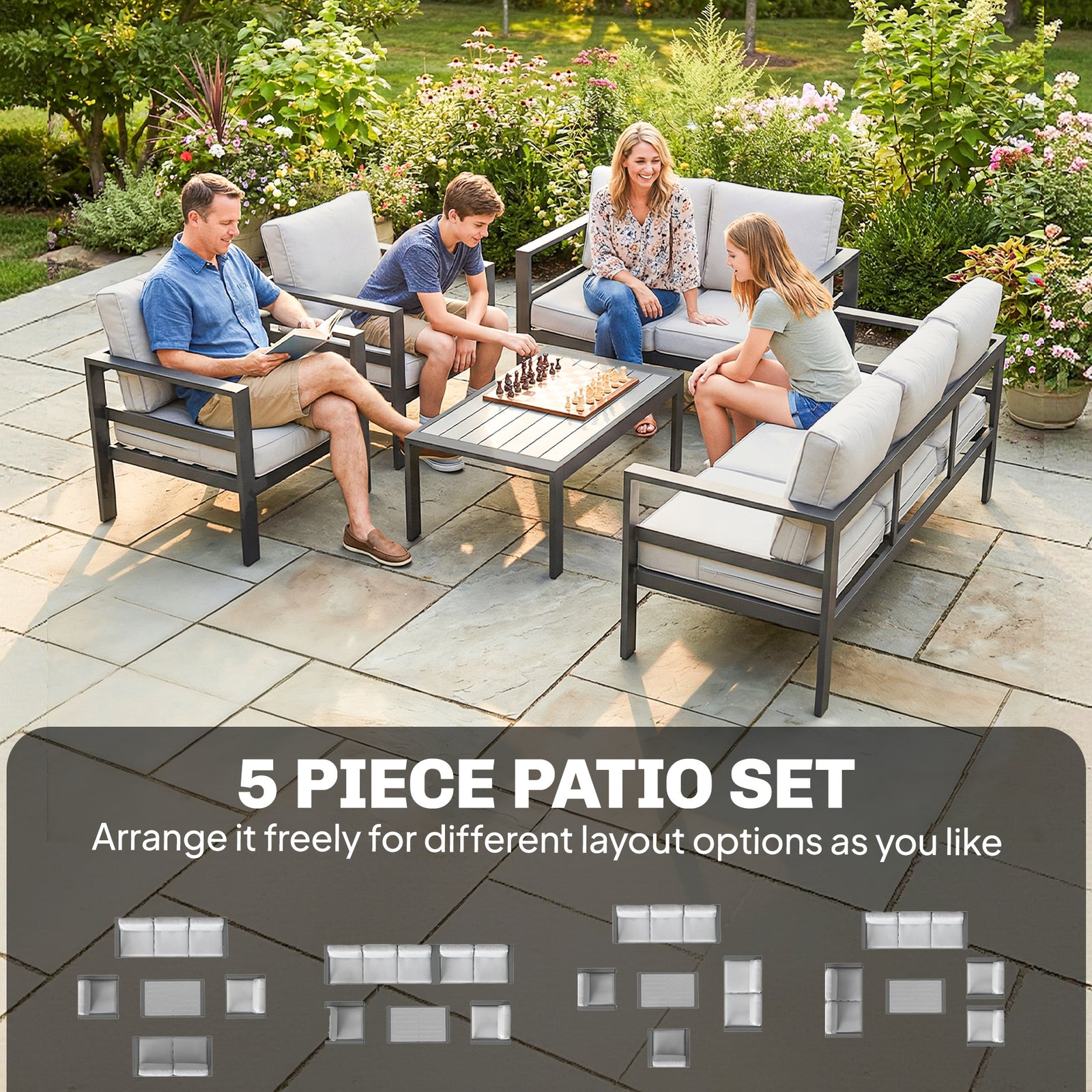 Aluminium Garden Furniture Sofa Set With Olefin Cushions | Dark Grey