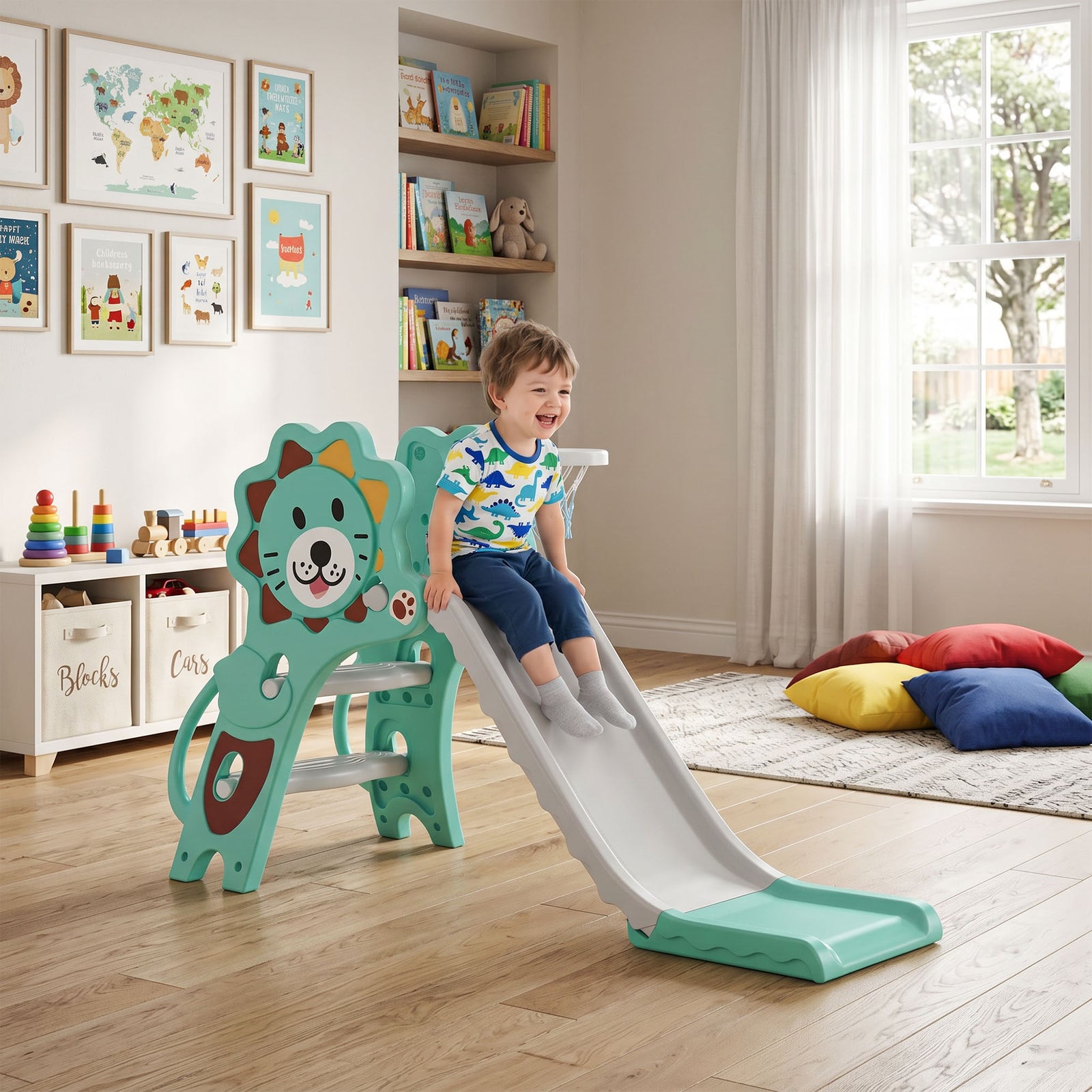 AIYAPLAY 3 In 1 Kids Slide For Indoor With Basketball Hoop
