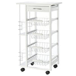 Kitchen Island Trolley W/ 4 Baskets 2 Side Racks Drawer | White