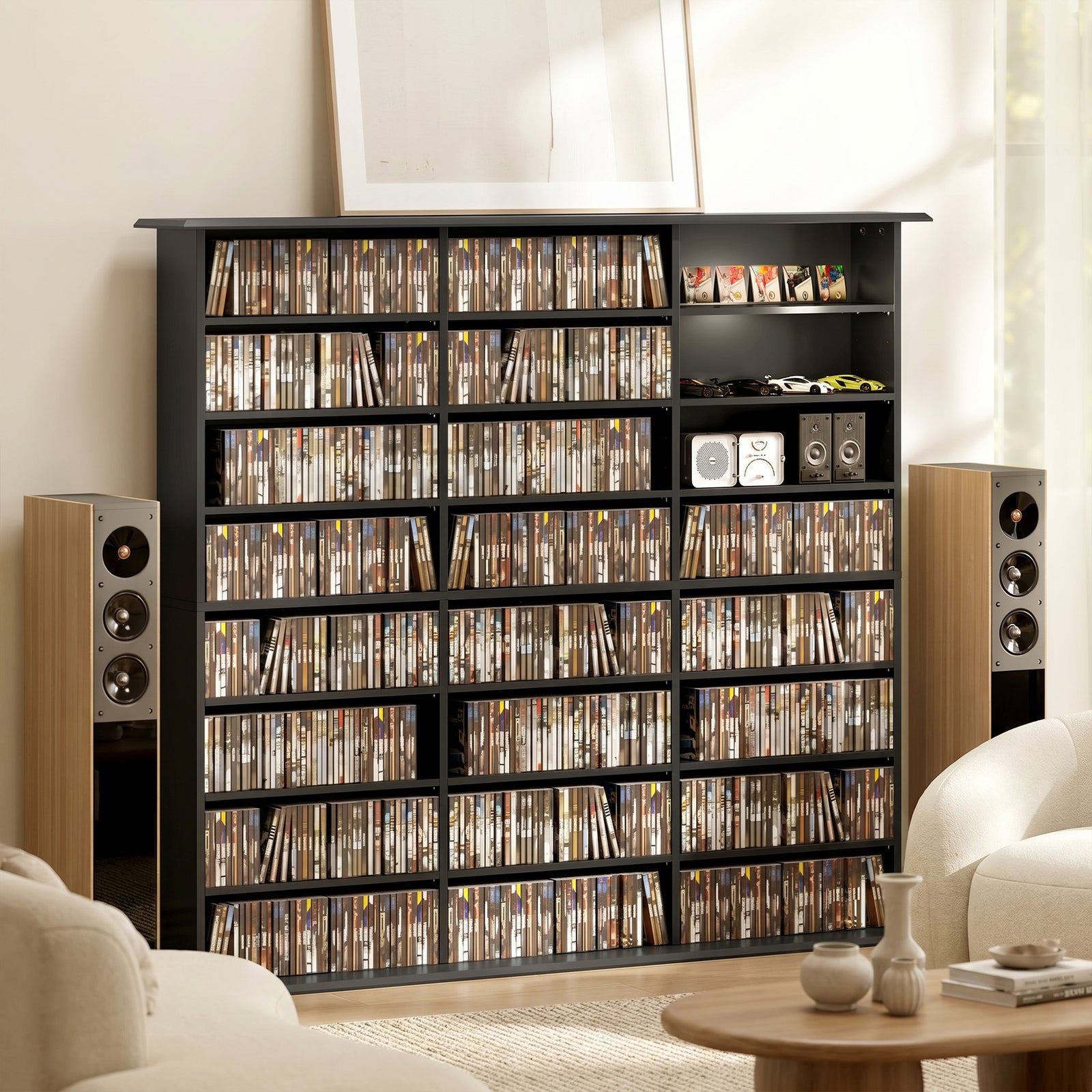 Dvd Storage Unit, Media Storage Shelf With 24 Compartments | Black