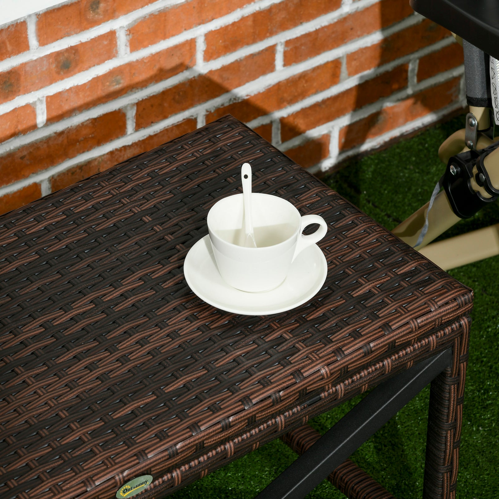 Outdoor Coffee Table, Pe Rattan Side Table W/ Plastic Board | Brown