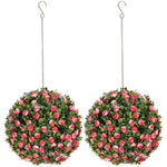 Set Of 2 Artificial Plant Topiary Rose Balls, Faux Plants | Pink