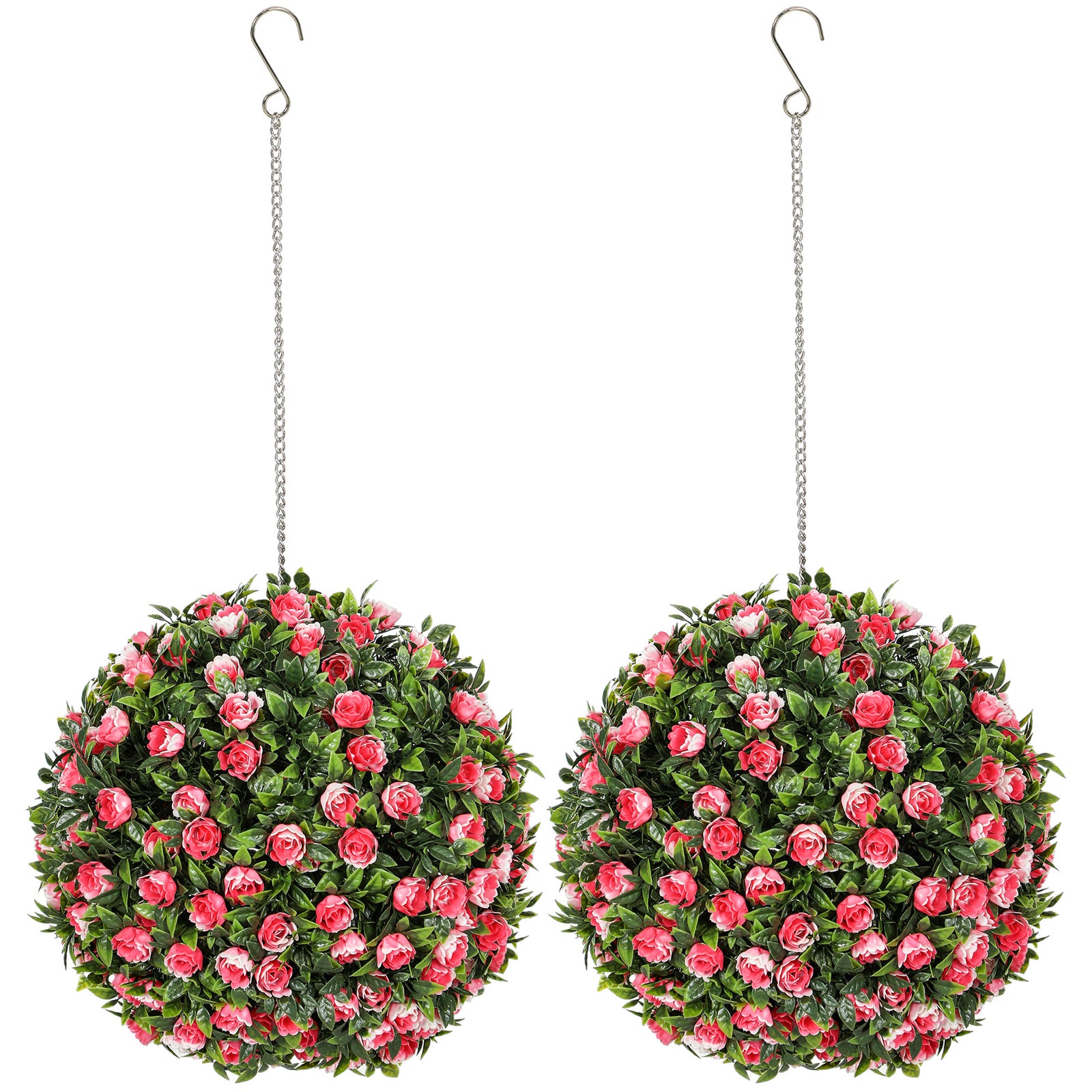 Set Of 2 Artificial Plant Topiary Rose Balls, Faux Plants | Pink