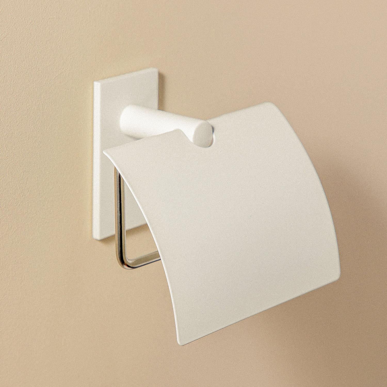 Toilet Roll Holder With Cover, Self-adhesive, White, Stick Collection
