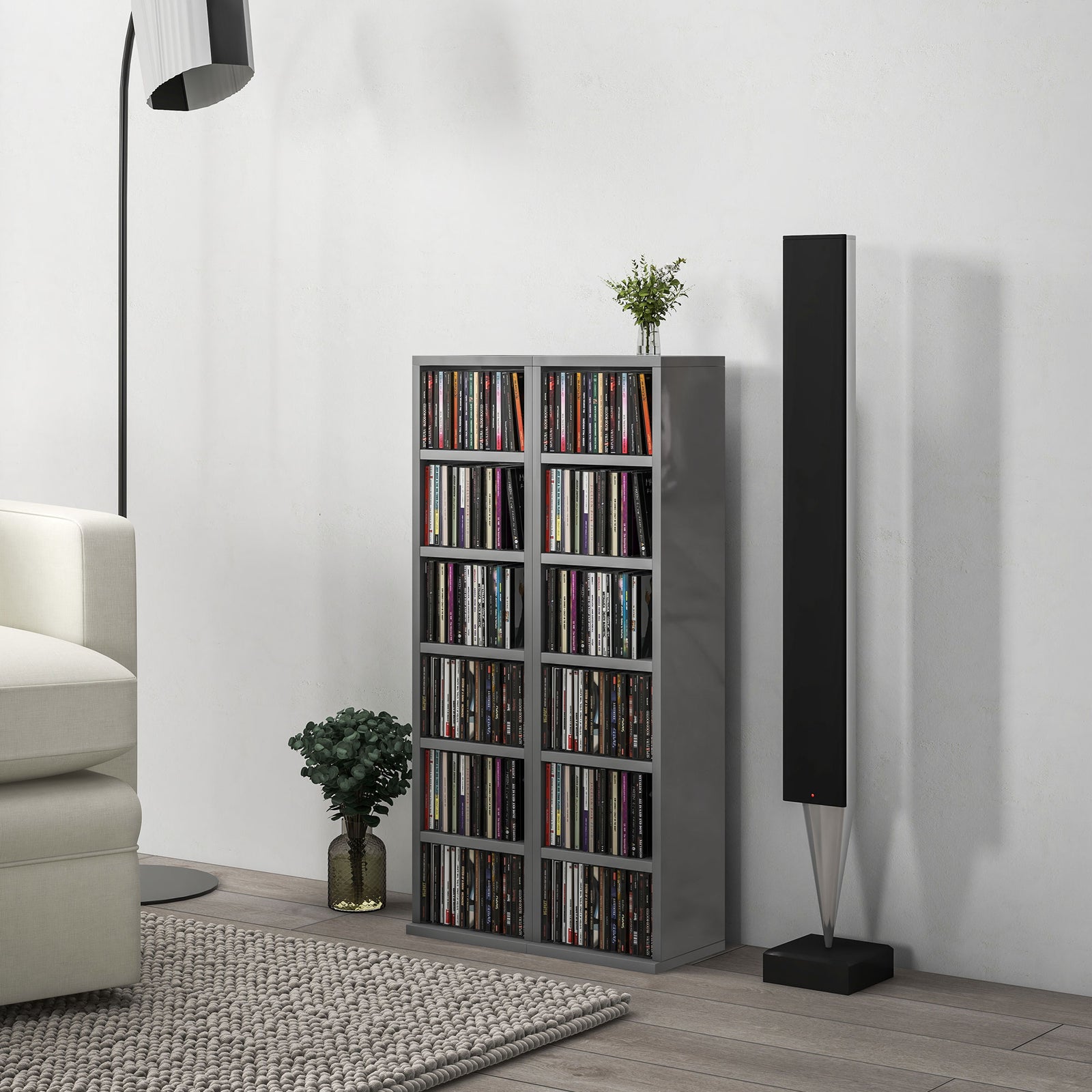 Set Of 2 Cd Storage Units Adjustable Shelves High Gloss | One Size | Gray