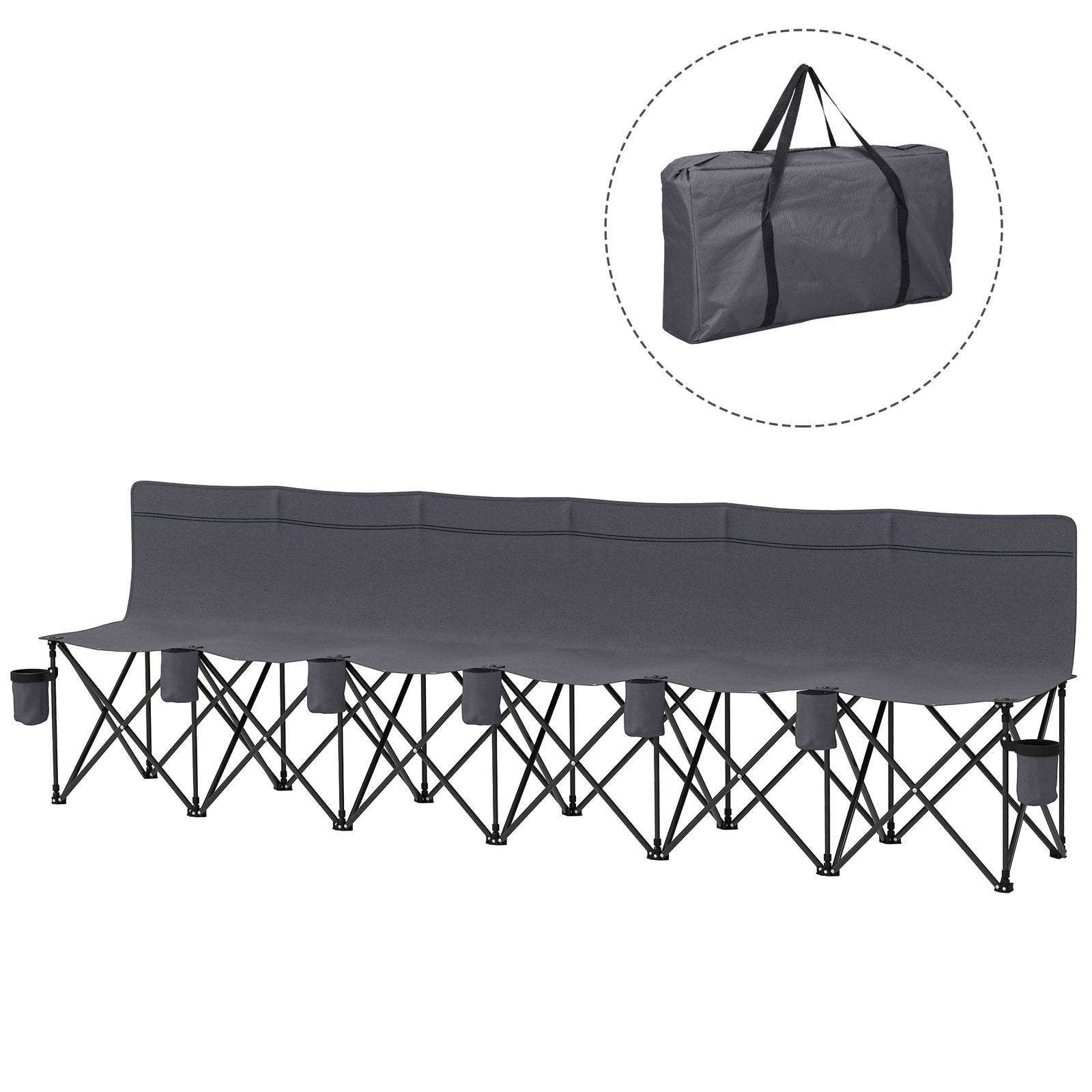 6 Seater Folding Bench Camping Chair W/ Cup Holder