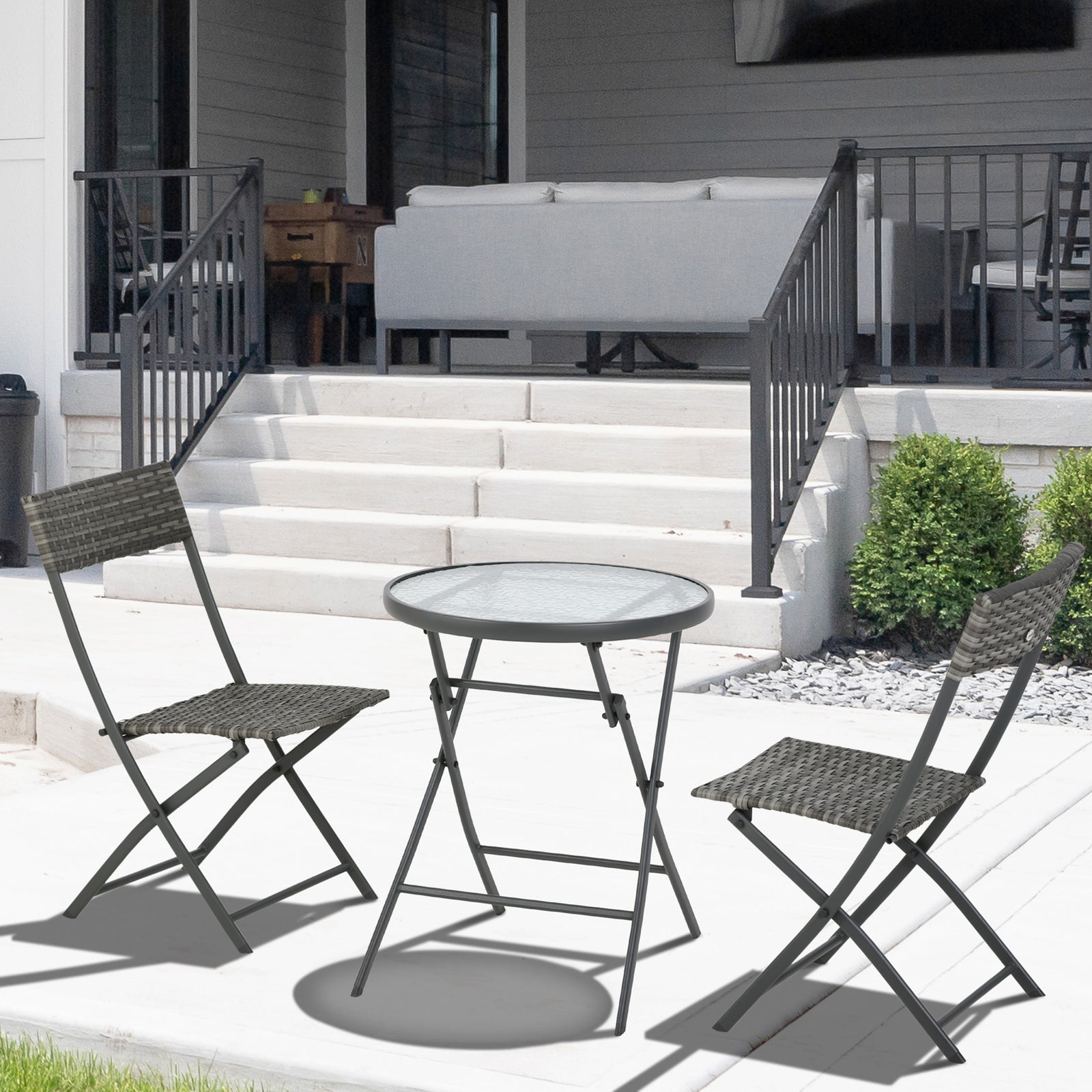 3 Pcs Patio Wicker Bistro Set Foldable Table And Chair Set