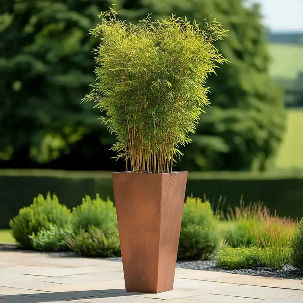 Zinc Galvanised Tall Flared Tapered Square Planter | 40cm x 40cm x 90cm | Copper