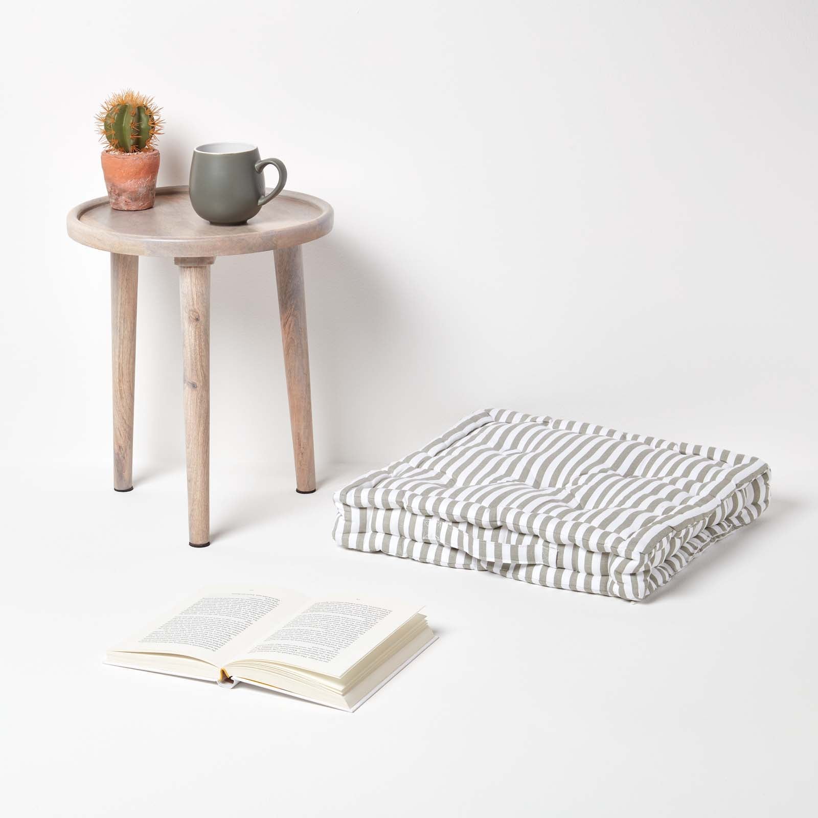 Cotton Thin Striped Floor Cushion | 50cm x 50cm | Light Grey