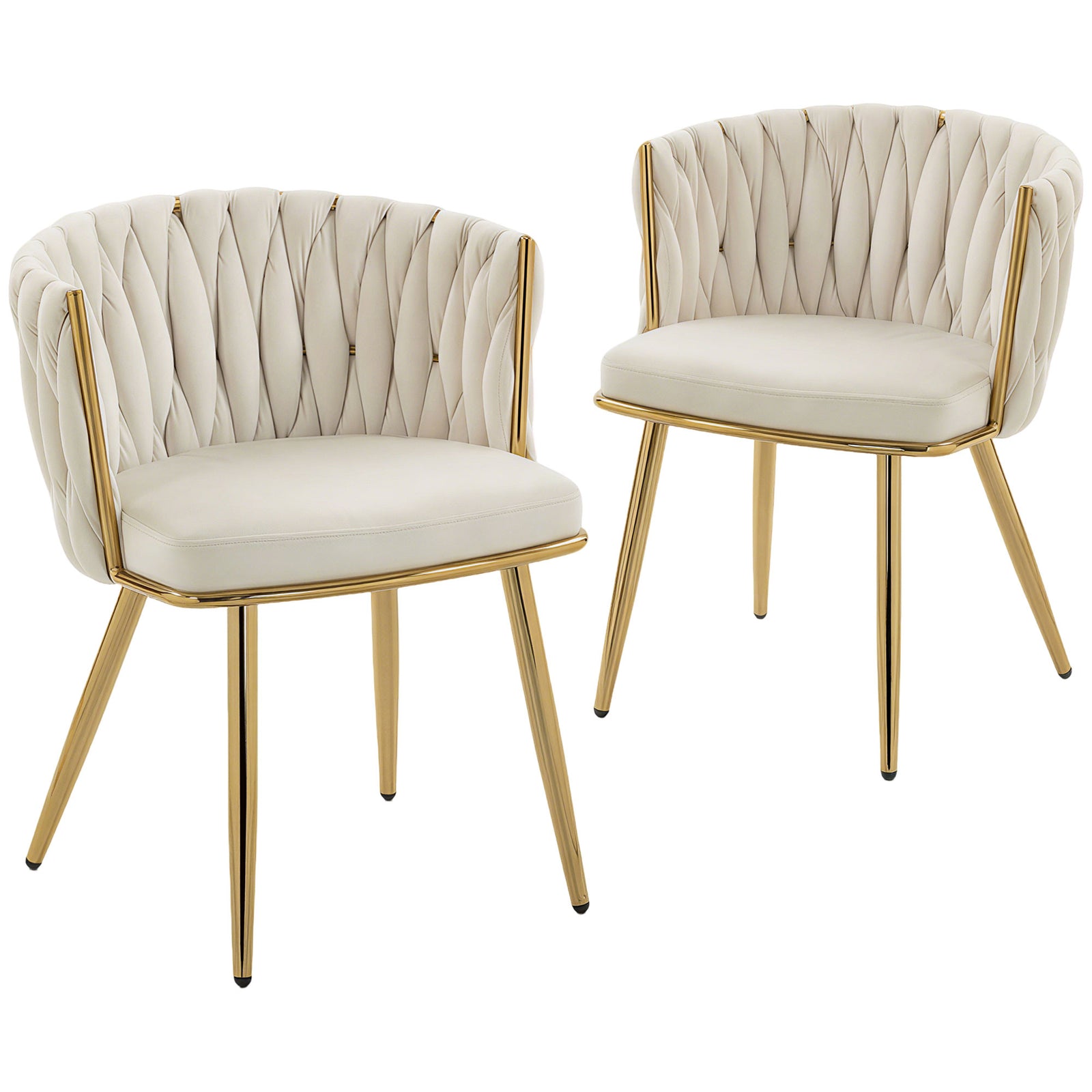 Upholstered Kitchen Chairs Set Of 2 With Woven Backrest | Cream