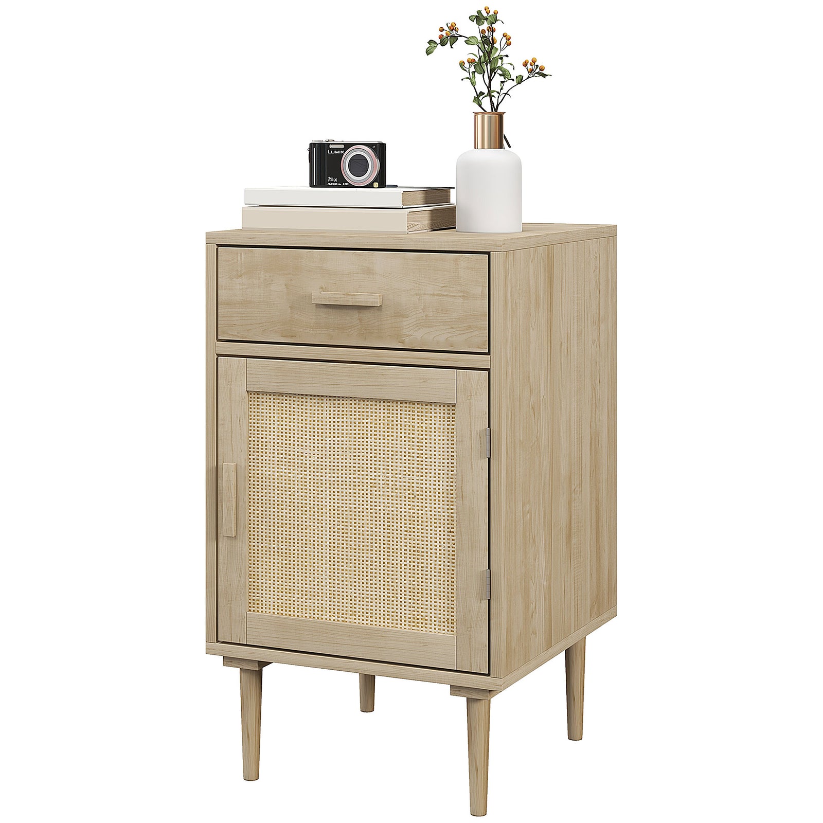 Set Of 1/2 Bedside Table With Rattan Drawer Adjustable | Set of 1 | Natura