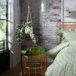 Gingham Frilled Cotton Check Duvet Cover Set | Single | Sage Green