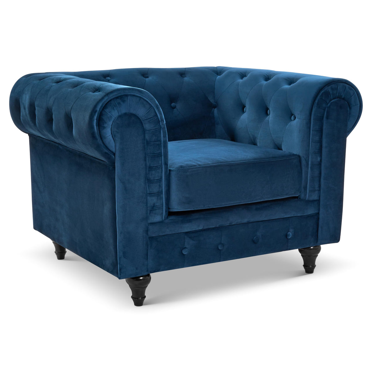 Chesterfield Scroll Arm Velvet Sofa 1 Seater | Navy Blue
