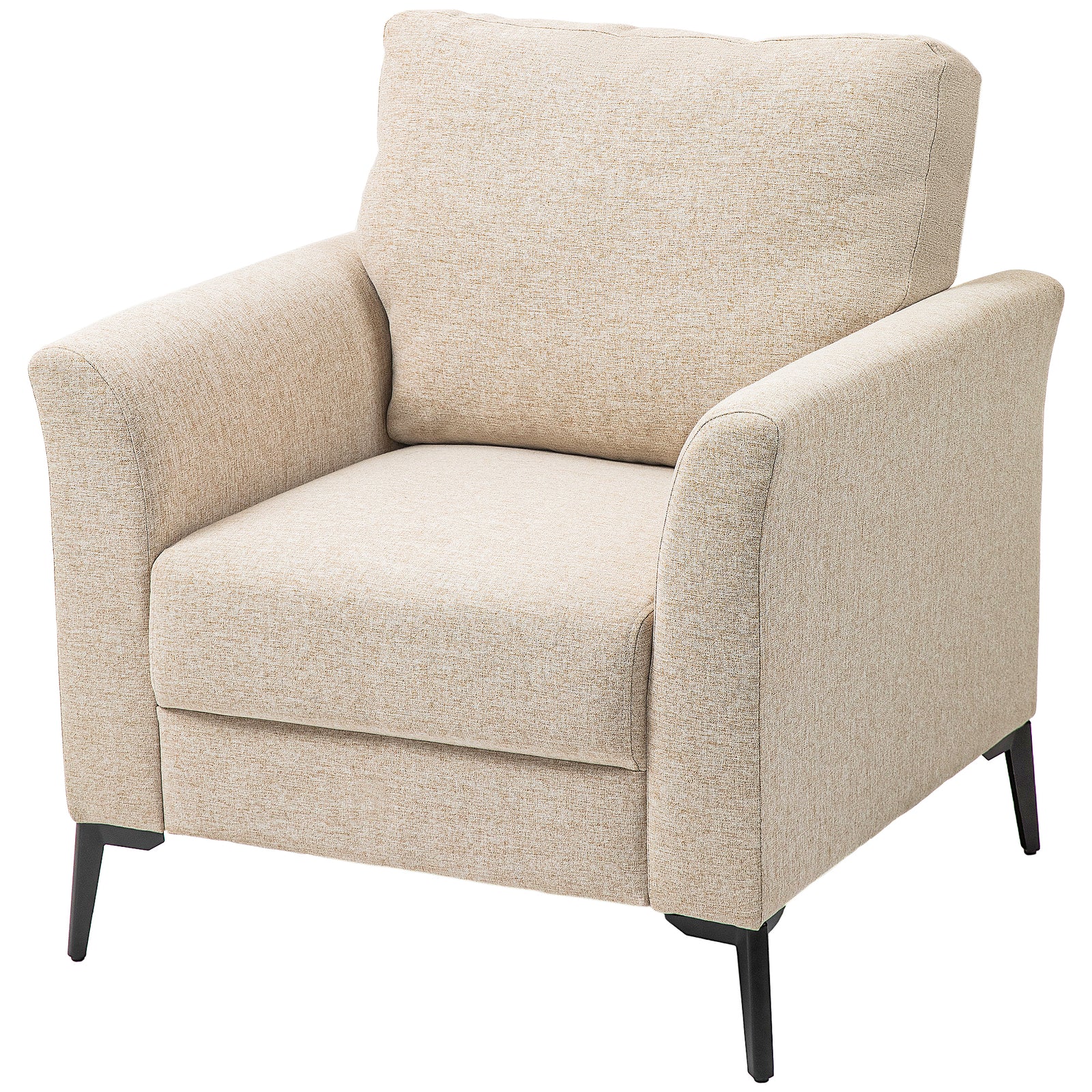 Linen Fabric Modern Sofa, Wood Frame, Beige