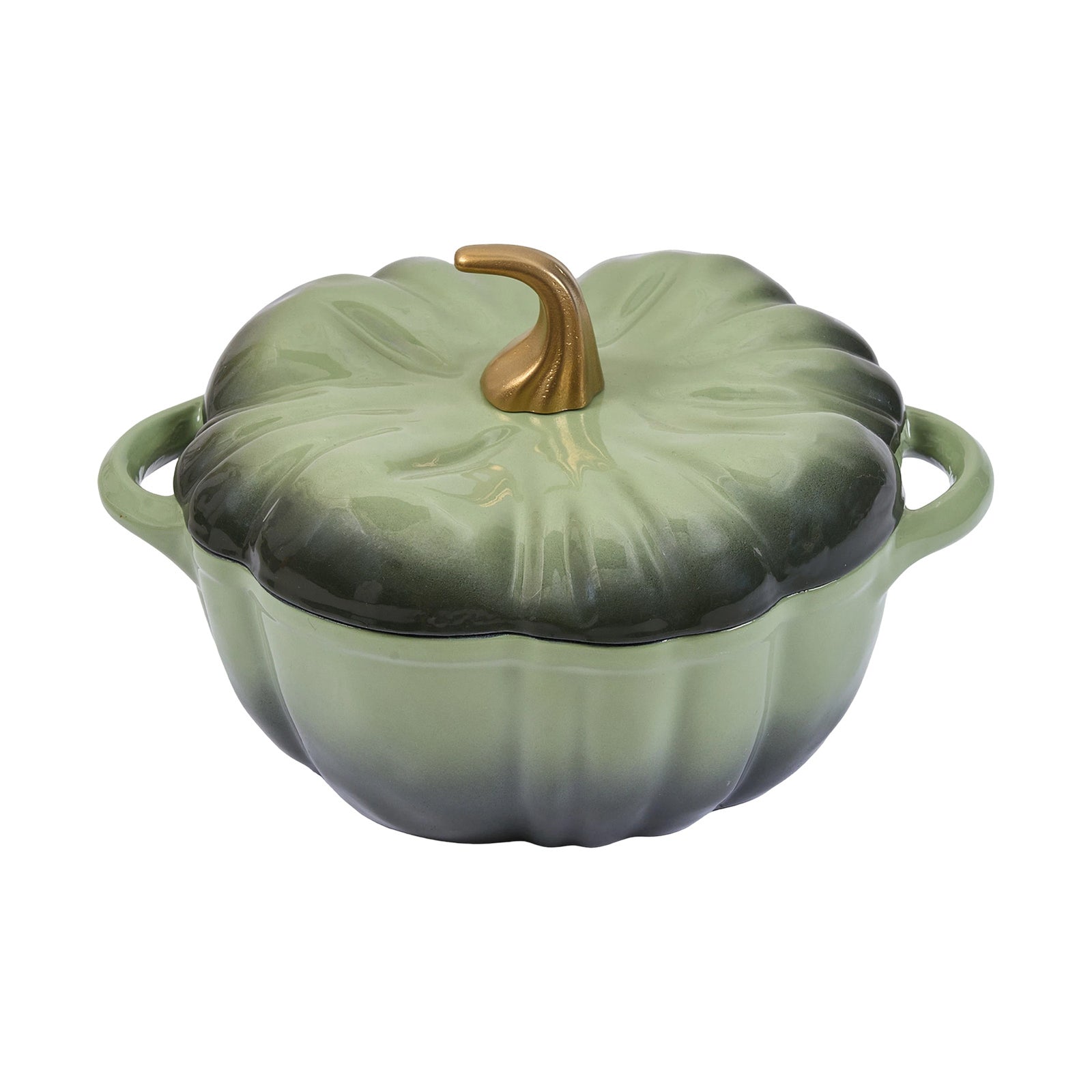 Enamelled Cast Iron Pumpkin Dutch Oven With Lid And Handles | Green