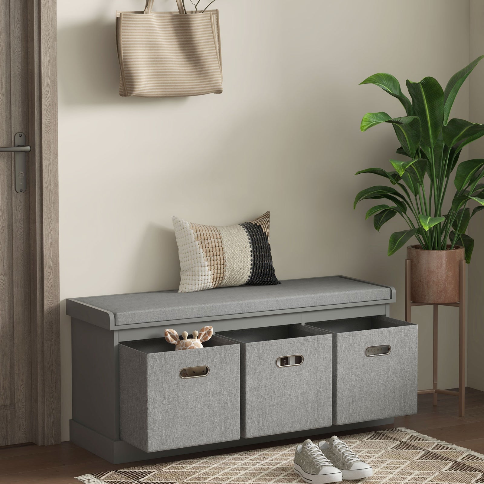 Shoe Bench With Seat With Fabric Drawers Shoe Storage Bench | One Size | Gray