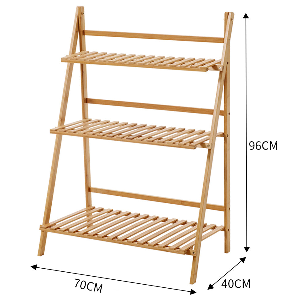 3 Tier Foldable Wooden Plant Stand Garden & Balcony Flower Shelf 96cm Multipurpose Plant Display Rack | Natural
