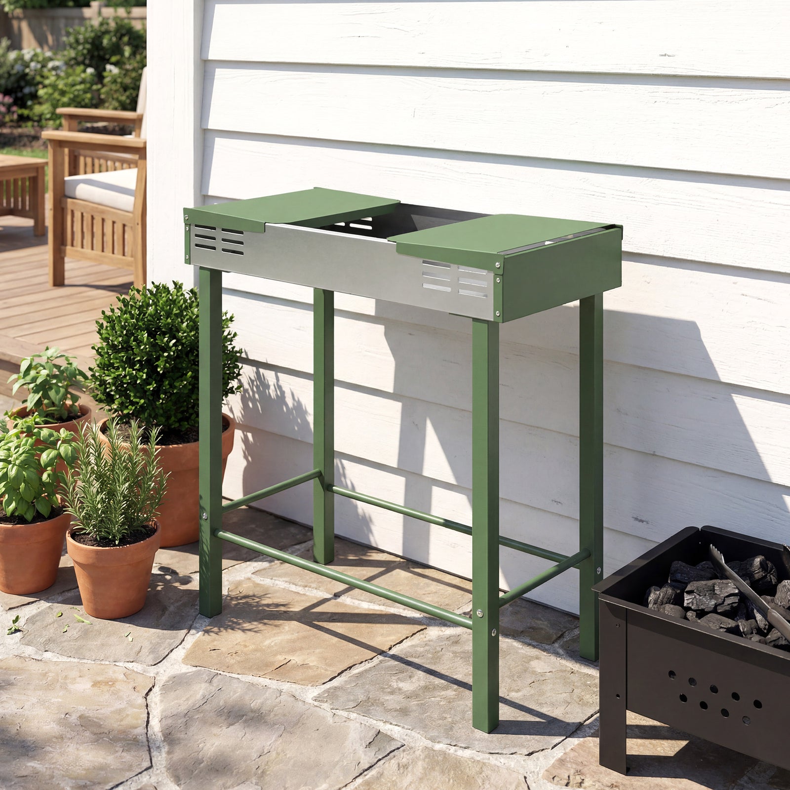 Charcoal Spit Roasting Machine W/ 3-tier Grill Grate | Dark Green
