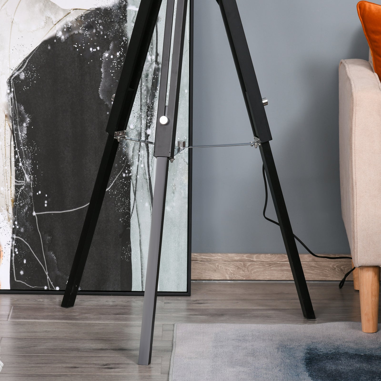 Tripod Base Floor Lamp With Wood Leg Height Adjustable