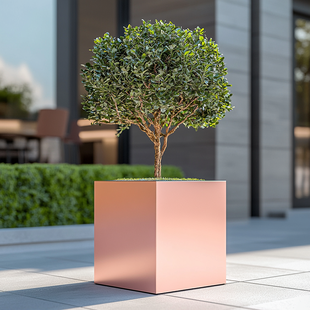 Zinc Galvanised Square Planter | 50cm x 50cm x 50cm | Rose Gold