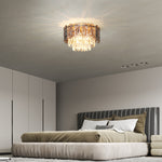 HOMCOM Vintage Ceiling Light With Dual Crystal And Smoke Glass Shade, Gold