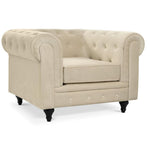 Button Tufted Velvet Living Room Armchair | Cream