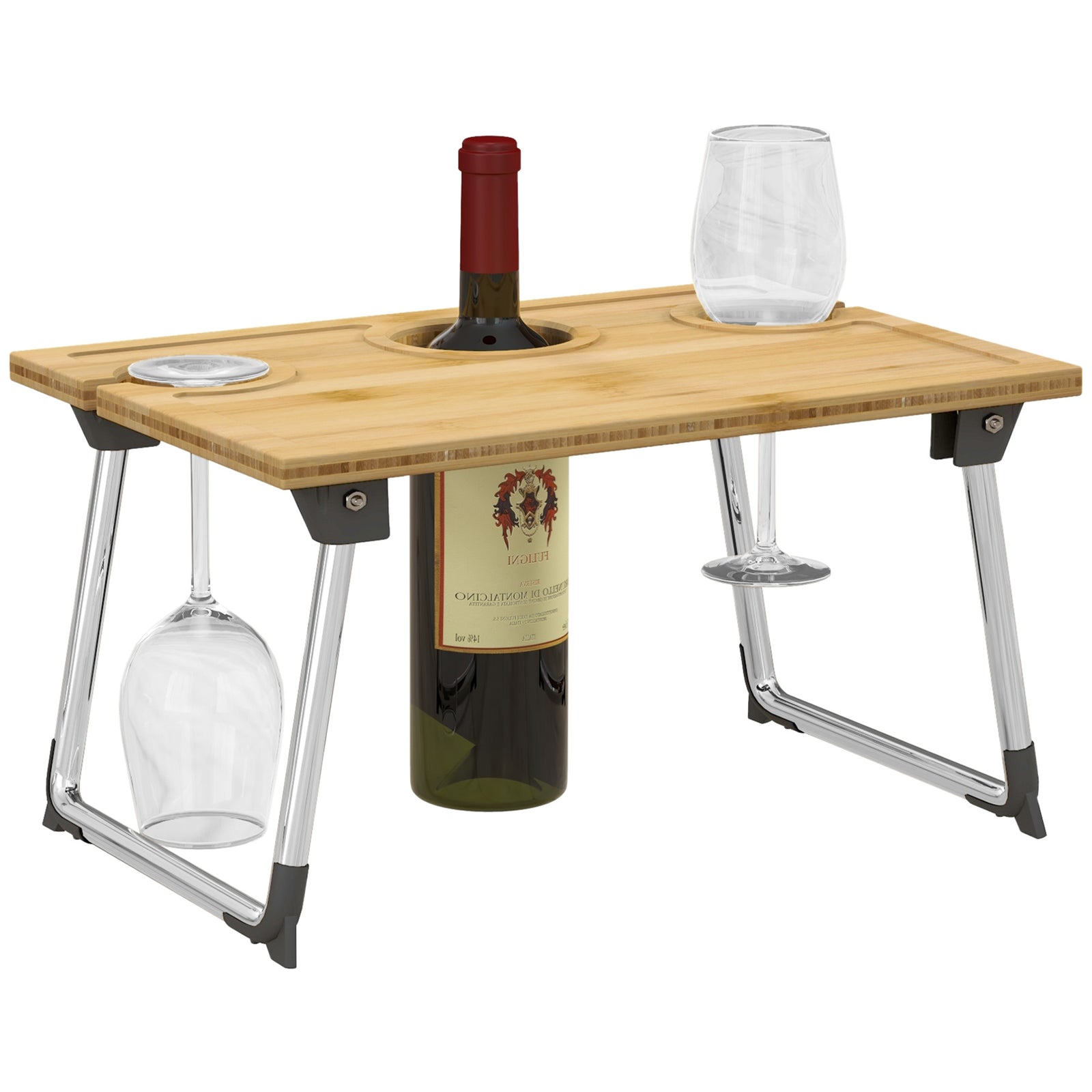 Foldable Wine Picnic Table, Portable With Bottle Holder