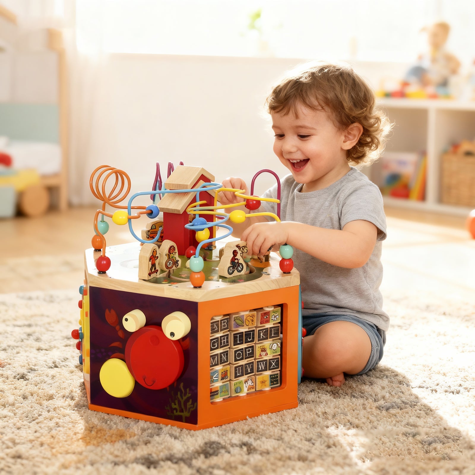 AIYAPLAY Wooden Activity Cube, 8 In 1 Baby Activity Cube Toys For 18m+