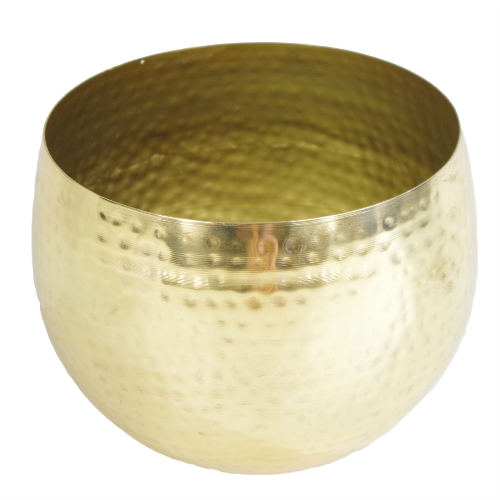 Large Metal Planter 22 X 18cm Hammered Brass Gold Colour - Straight Edge